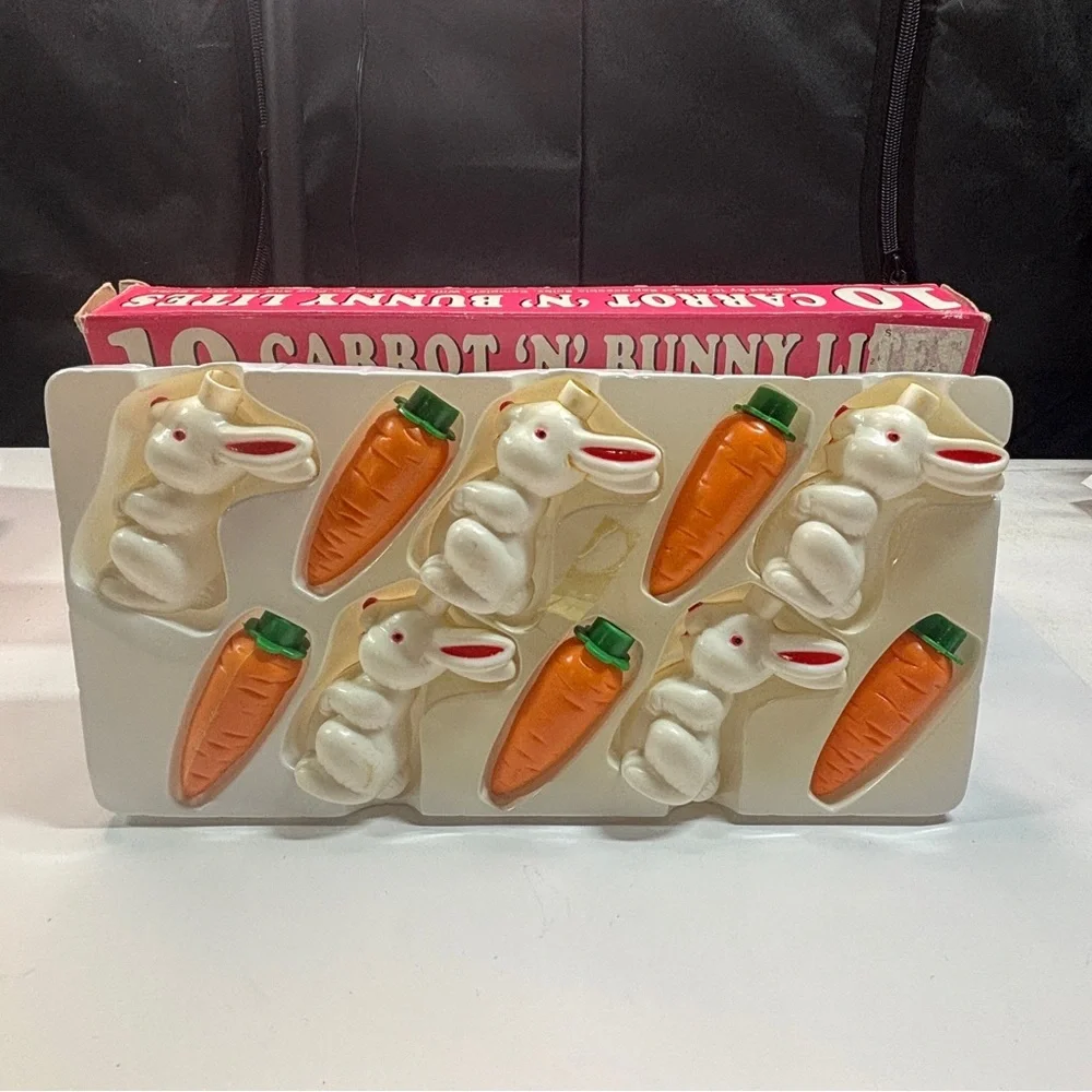 Vintage Carrot N Bunny Lights Blow Mold String Lights Easter